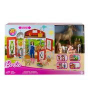 Barbie HYP88 Horse Barn Playset with 25+ Feeding & Grooming Accessories Including 11 Animal Figures