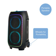 onn XL Wireless Party Speaker, 240W Power, Bluetooth, LED Lighting, IPX4 Water Resistant, 16-Hour Playtime, Black