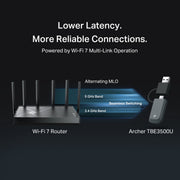 TP-Link BE3500 Wi-Fi 7 Dual-Band Wireless USB Adapter, 2-in-1 USB-C & USB-A, WPA3 Security, Windows 10/11 Compatible, Archer TBE3500U