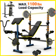 Blacksmith Weight Bench Set Blacksmith Foldable 1100lbs 6-In-1 Workout Bench Press with Squat Rack Leg Developer Preacher Curl Butterfly Arms