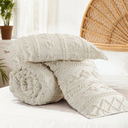 U by Bedsure Tufted Boho Comforter Set, Embroidered Farmhouse Shabby Chic Design, Beige, Queen, 3 Pieces