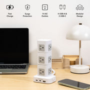 Merkury Innovations Modular Power Tower Power Strip, 14 AC Outlets, 6 USB Ports with 4 USB-C PD 20W, 900-Joule Surge Protector, 4ft Cord, Black