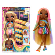 MGA Entertainment Rainbow High Hair Chalk & Style Meline Doll, 11 Inch, Rainbow and Gold Hair, Washable Chalk Styling Kit