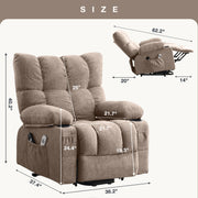 JONPONY Power Lift Recliner Chair with Heat and Vibration Massage, USB Charge Port, Side Pockets, Brown