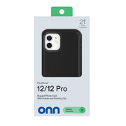 Onn Rugged Phone Case with Holster, Hard Shell Shock-Absorbent Protection for iPhone 12 and iPhone 12 Pro, Black Matte RH12RB36018247