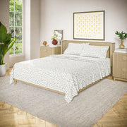 Beautiful Drew Barrymore Botanical 4-Piece Cotton Washed Percale Sheet Set, White, Queen, 200 Thread Count, 14-Inch Deep Pockets