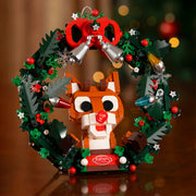 Brickcraft Rudolph The Red-Nosed Reindeer Light-Up Holiday Wreath Building Bricks Set, 526 Pieces, Red Green Gold, BKC