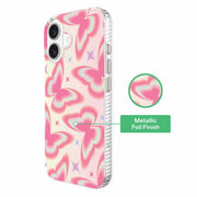 Onn Retro Butterfly Phone Case with Shockridge Interior, Shock-Absorbent Hard Shell, Metallic Button Covers, Clip-On Attachment, Multicolor for iPhone 16