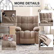 JONPONY Power Lift Recliner Chair with Heat and Vibration Massage, USB Charge Port, Side Pockets, Brown