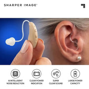 Sharper Image Behind-the-Ear Hearing Aids, Noise Cancelling, Rechargeable, Beige, SI-ARER-950
