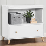Delta Children Essex Convertible Changing Table with Drawer, Bianca White/Natural, JPMA Certified, W103010-123