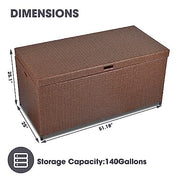 Sunvivi Outdoor 140 Gallon Patio Storage Box with Waterproof Inner Liner, Aluminum Frame, Brown
