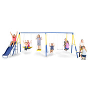 Sportspower MSC-4118 Super 10 Metal Swing Set with Saucer Swing, Standing Swing, Teeter-Totter and Heavy Duty 6.5ft Slide
