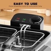 WHALL Deep Fryer, 3 Baskets, 5L Oil Capacity, Adjustable Temperature Control, Stainless Steel, 1700W
