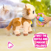 Just Play FurReal Maggie Feed & Follow Cow, 11 Inch Interactive Plush Mini Highland Cow, Reddish-Orange with Blue Collar