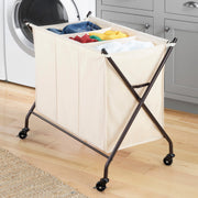 Whitmor 5588-11054 3-Section Rolling Laundry Sorter, Collapsible, Black and Natural