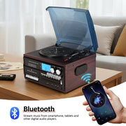 RetroAudio 9 in 1 Record Player 3 Speed Bluetooth Turntable, Red