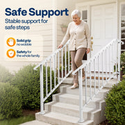 SPECSTAR 2-Pack Outdoor Stair Handrails, Galvanized Steel, Curved Ends, Safety Balusters, White, 5 Steps, VH1944