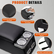 WheelX Center Console Armrest Organizer with Wireless Charging, Phone Holder, Dual Cup Holders, USB Port, Adjustable 7-Color LED Light, Universal Fit, Black