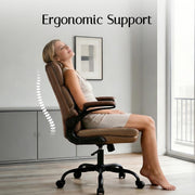TMV Ergonomic Executive Desk Chair, Tan PU Leather, Adjustable Arms, Swivel, Rocking Function