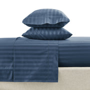 Hotel Style HS5401325722-68 4-Piece 600 Thread Count Navy Stripe Egyptian Cotton Adult Bed Sheets, King-Deep Pocket