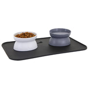 SportPet Designs Kitty City Elevated Whisker-Friendly Cat Bowls with Non-Skid Placemat, Gray/White, Small 6.5 oz, 3-Piece Set CM-0297-CS01