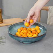 Unbranded Ceramic Fruit Bowl, Blue Pedestal Design, Large 10.2 Inch Serving Bowl