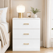 Uhomepro Nightstand, Modern 3 Drawer Wooden Bedside Storage Cabinet, White with Gold Handle, Compact Size, 878523173