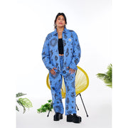 Hija De Tu Madre Unisex Zip-Up Jacket, Dutch Blue Cotton Twill, Sacred Heart Graphic, Relaxed Fit, XS-3XL