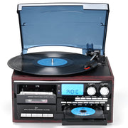 RetroAudio 9 in 1 Record Player 3 Speed Bluetooth Turntable, Red