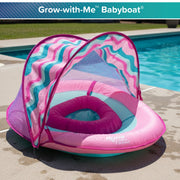 SwimSchool WMB22127PKPQ Grow-with-Me BabyBoat Pool Float with Adjustable Seat, UPF 50 Canopy, Pink, 36 in