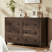 CHITOOMA Wooden Dresser, 6 Large Drawers, Dual Handle Design, Walnut Finish, 47.2 in, Anti-Tip Safety