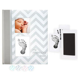 Pearhead Chevron Baby Book and Clean Touch Ink Pad, Gray
