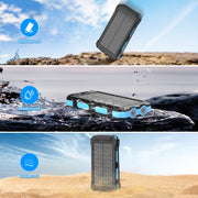 Yelomin 49800mAh Solar Power Bank, Portable Charger with 22.5W Fast Charging USB-C, Wireless Charging for Apple Watch and iPhone, Waterproof, Dustproof, Drop-Resistant, Camping Flashlight, Blue