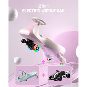 FanttikRide 12V N7 Pro Electric Wiggle Car, 2-in-1 Kids Ride On Toy with Bluetooth Music, Flashing LED Wheels, 2-Speed, Anti-Rollover, Pink