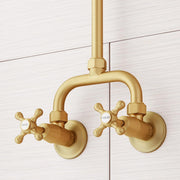 Signature Hardware 485531 Baudette Exposed Pipe Shower System with Rainfall Shower Head, Shower Arm, and Cross Handles, Brushed Gold -67 In Stock