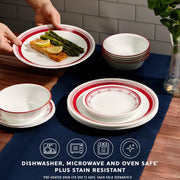Corelle Sadie 18-Piece Dinnerware Set for 6, Eco-Friendly Triple-Layer Vitrelle Glass, Microwave and Dishwasher Safe, Deep Raspberry, 1150869