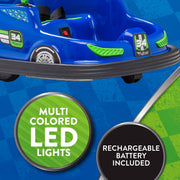 Flybar Kid Trax 6V Bumper Car Ride-On Toy, Blue, 360 Spin, LED Lights, Soft Foam Bumpers, Safety Seat Belt