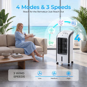 RUIE Portable Evaporative Air Cooler 3-in-1 Fan Humidifier with 4L Water Tank, Ice Packs, Remote Control, Oscillation, Timer, Wheels, LFJDLA0168