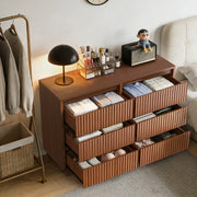 Upgo Wood Dresser, 6 Extra-Deep Drawers, Modern Mid-Century Walnut Finish, Waterproof Surface, Anti-Tip Design