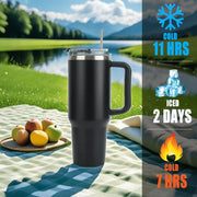 Binsuca 40 oz Travel Mug with Handle, Straw Lid, Double Wall Vacuum Insulated Stainless Steel, Leopard Print Black and White