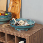 Unbranded Ceramic Fruit Bowl, Blue Pedestal Design, Large 10.2 Inch Serving Bowl