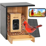 Birdfy Bamboo Smart Bird Feeder with Camera, Solar Powered, 1080P HD Video, Full-Color Night Vision, Dual Seed Bin, Large Capacity, NIWM-4829