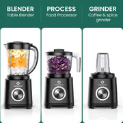 LINKChef Smoothie Blender 3-in-1 Food Processor Combo with 57oz Capacity, 450W Motor, Grinder and Chopper, Black