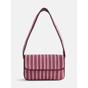Free Assembly Beaded Striped Shoulder Bag, Pink, Compact with Magnetic Flap Closure and 9.75-Inch Shoulder Strap