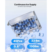 VEVOR Commercial Ice Maker Machine, 130 lbs/24H Production, 33 lbs Storage, 45 Cubes per Cycle, Stainless Steel, Freestanding & Undercounter with LED Display and Self-Cleaning IMC9000F-UL