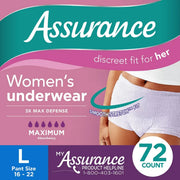 Assurance 10008762 Women's Incontinence & Postpartum Underwear, L, Maximum Absorbency (72 Count)