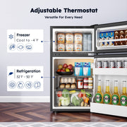 Simzlife RF-S 3.2 Cu Ft Two Door Mini Refrigerator w/Freezer, Adjustable Removable Glass Shelves, Silver