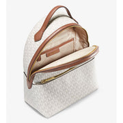 Michael Kors Sheila Medium Logo Backpack, Vanilla, Logo-Print Canvas with Leather Trim, Adjustable Buckled Leather Straps, Front Zip Pocket, 35F3G6HB6B-150
