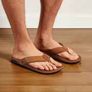 OluKai Tuahine Toe Post Sandals for Men - Toffee/Toffee - 8M